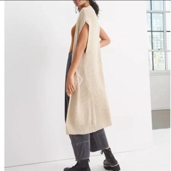 Anthropologie Akemi + Kin Long Kimono Vest OS Tan Cream Sleeveless Knit Cardigan - Picture 2 of 15